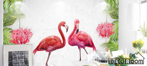 Image of Nordic wind plant green leaf flamingo wallpaper wall murals IDCWP-HL-000154