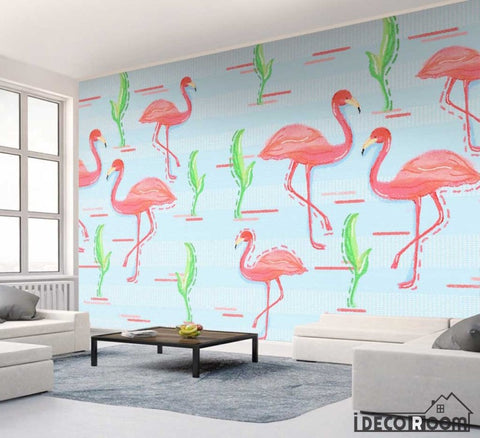Image of Tropical rainforest plant flamingo sofa wallpaper wall murals IDCWP-HL-000160
