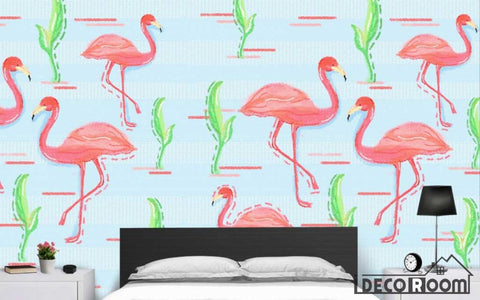 Image of Tropical rainforest plant flamingo sofa wallpaper wall murals IDCWP-HL-000160