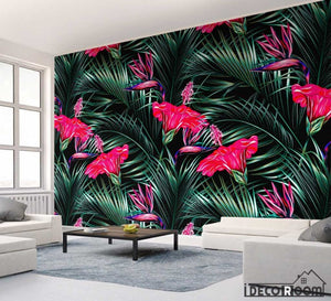 illustration tropical plant flamingo wallpaper wall murals IDCWP-HL-000162