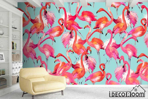 Image of Nordic flamingo wallpaper wall murals IDCWP-HL-000165