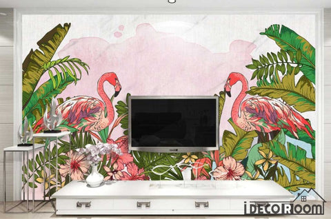 Image of Nordic wind tropical flamingo wallpaper wall murals IDCWP-HL-000170