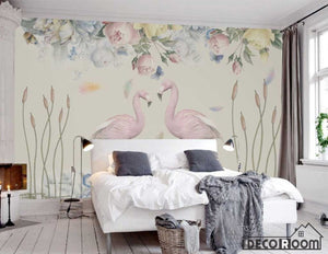 Nordic  floral flamingo wallpaper wall murals IDCWP-HL-000171