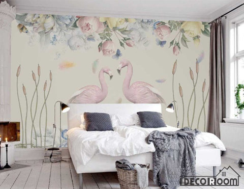 Image of Nordic floral flamingo wallpaper wall murals IDCWP-HL-000171