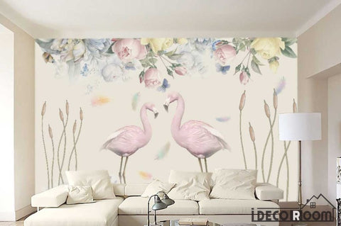 Image of Nordic floral flamingo wallpaper wall murals IDCWP-HL-000171
