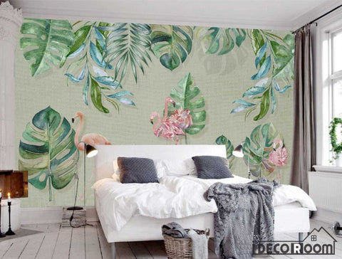 Image of Nordic floral flamingo wallpaper wall murals IDCWP-HL-000177