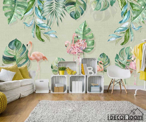 Image of Nordic floral flamingo wallpaper wall murals IDCWP-HL-000177