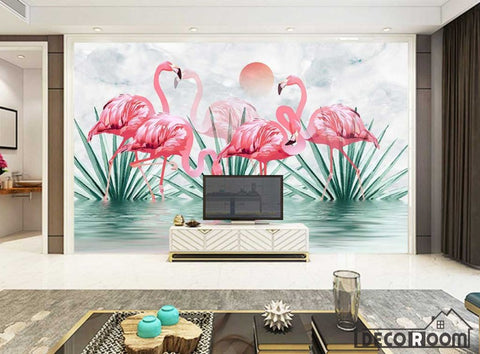 Image of Nordic modern flamingo tropical plant wallpaper wall murals IDCWP-HL-000184