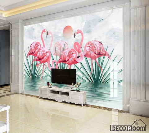 Image of Nordic modern flamingo tropical plant wallpaper wall murals IDCWP-HL-000184