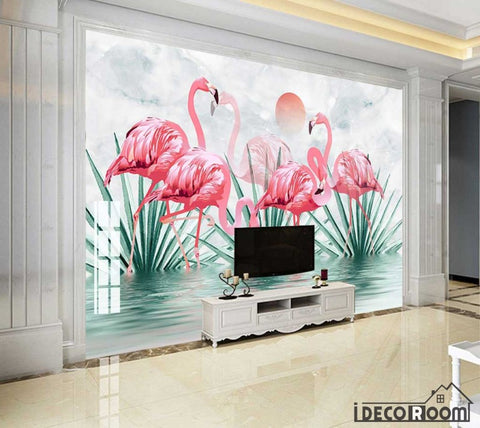 Image of Nordic modern flamingo tropical plant wallpaper wall murals IDCWP-HL-000184