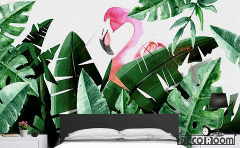 Image of Scandinavian tropical plant banana leaf flamingo wallpaper wall murals IDCWP-HL-000189