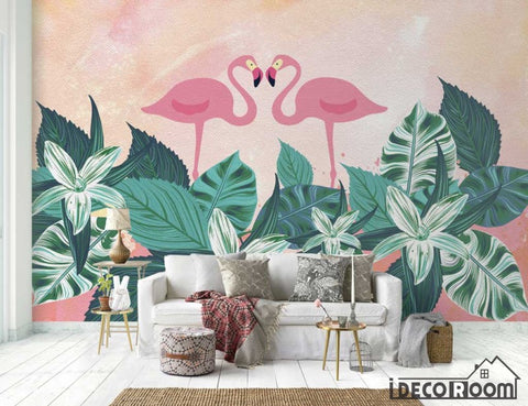 Image of tropical plant flamingo sofa wallpaper wall murals IDCWP-HL-000190