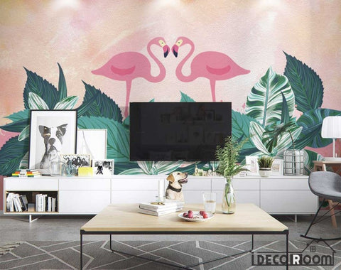 Image of tropical plant flamingo sofa wallpaper wall murals IDCWP-HL-000190