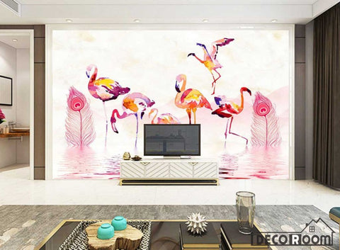 Image of Modern romantic warm flamingo feather wallpaper wall murals IDCWP-HL-000192
