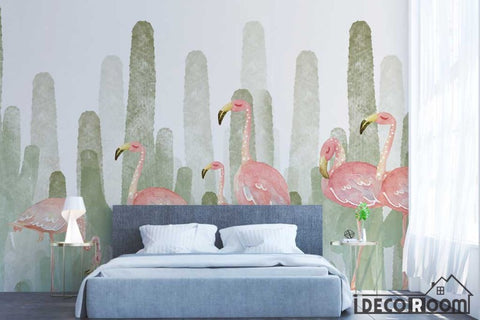Image of Modern minimalist flamingo plant cactus wallpaper wall murals IDCWP-HL-000200