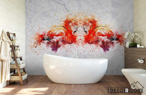 Image of New Chinese red flamingo marble wallpaper wall murals IDCWP-HL-000202