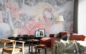 flamingo marble frameless painting wallpaper wall murals IDCWP-HL-000203
