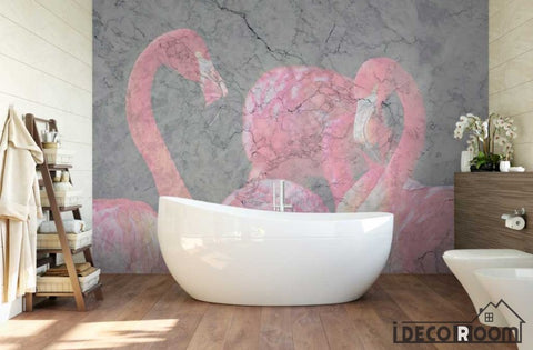 Image of Nordic minimalist flamingo marble wallpaper wall murals IDCWP-HL-000204