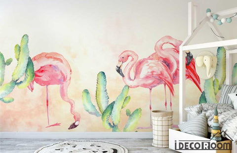 Image of Modern minimalist flamingo cactus children's wallpaper wall murals IDCWP-HL-000206