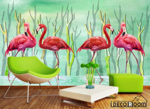 Image of Waterside flamingo wallpaper wall murals IDCWP-HL-000207