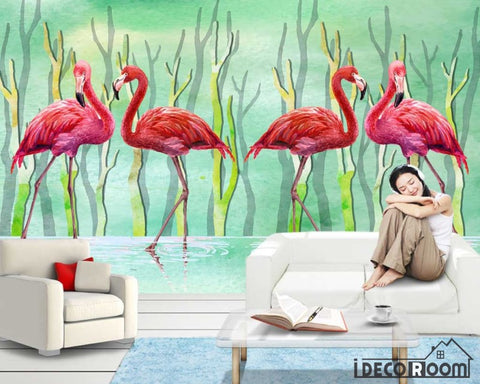 Image of Waterside flamingo wallpaper wall murals IDCWP-HL-000207