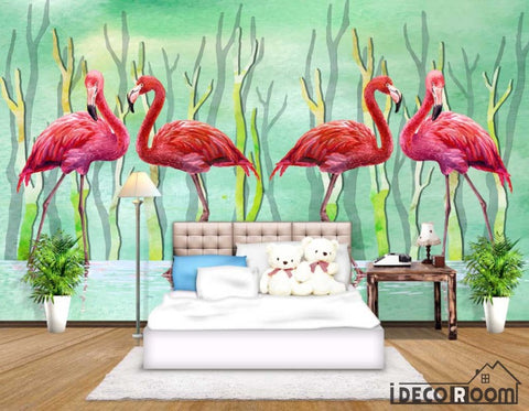 Image of Waterside flamingo wallpaper wall murals IDCWP-HL-000207