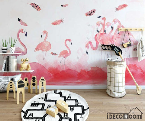 Image of Modern minimalist flamingo feather Nordic wallpaper wall murals IDCWP-HL-000208