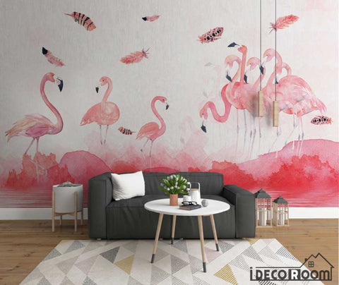 Image of Modern minimalist  flamingo feather Nordic wallpaper wall murals IDCWP-HL-000208