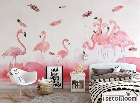 Image of Modern minimalist  flamingo feather Nordic wallpaper wall murals IDCWP-HL-000208