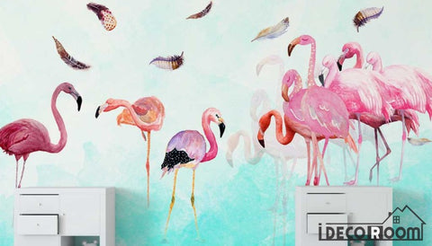 Image of Modern minimalist flamingo feather Nordic wallpaper wall murals IDCWP-HL-000210