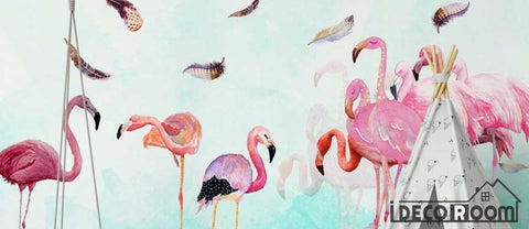 Image of Modern minimalist flamingo feather Nordic wallpaper wall murals IDCWP-HL-000210