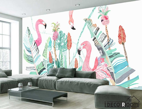 Image of Nordic flamingo plant wallpaper wall murals IDCWP-HL-000222