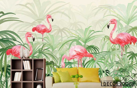 Image of Nordic flamingo plant wallpaper wall murals IDCWP-HL-000225