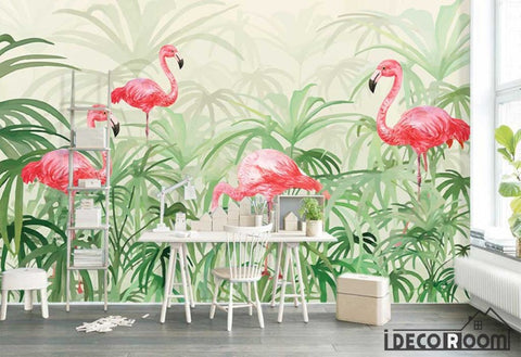 Image of Nordic flamingo plant wallpaper wall murals IDCWP-HL-000225