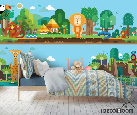 Image of Rainforest Animal World Lion Giraffe Flamingo wallpaper wall murals IDCWP-HL-000227