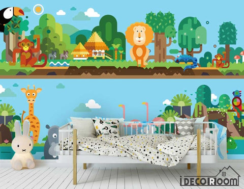 Image of Rainforest Animal World Lion Giraffe Flamingo wallpaper wall murals IDCWP-HL-000227