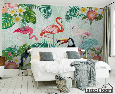 Image of Tropical plant parrot flamingo wallpaper wall murals IDCWP-HL-000232