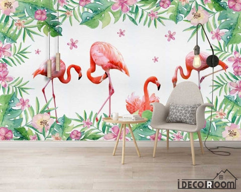 Image of Modern minimalist plant floral flamingo wallpaper wall murals IDCWP-HL-000233