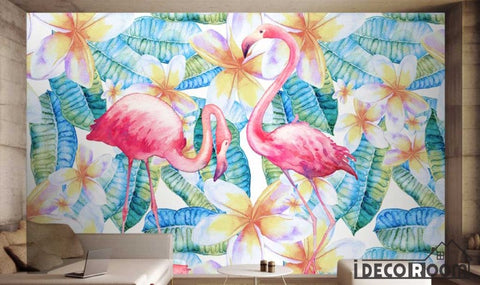 Image of Nordic plant flowers flamingo wallpaper wall murals IDCWP-HL-000236