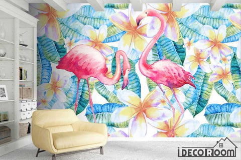 Image of Nordic plant flowers flamingo wallpaper wall murals IDCWP-HL-000236