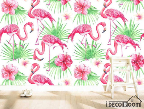 Image of watercolor flamingo plant sofa wallpaper wall murals IDCWP-HL-000237