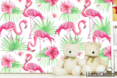 Image of watercolor flamingo plant sofa wallpaper wall murals IDCWP-HL-000237