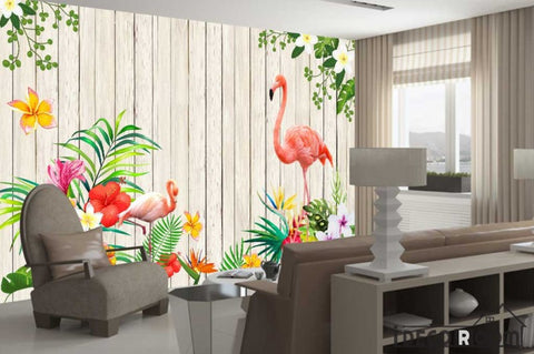 Image of Love flamingo pastoral wallpaper wall murals IDCWP-HL-000238