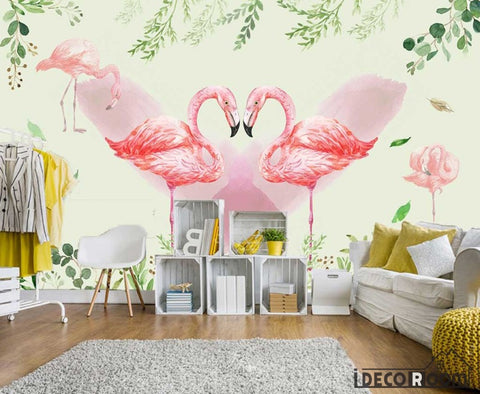 Image of romantic love flamingos wedding room bedroom wallpaper wall murals IDCWP-HL-000239