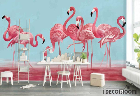 Image of Nordic character watercolor flamingos wallpaper wall murals IDCWP-HL-000240