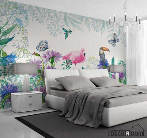 Image of floral flamingo wallpaper wall murals IDCWP-HL-000241