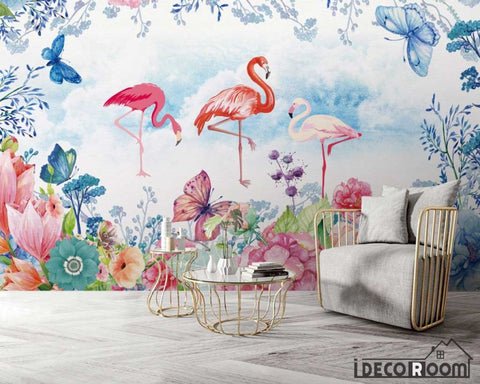 Image of floral flamingo wallpaper wall murals IDCWP-HL-000242