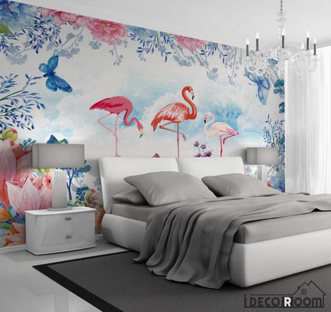 Image of floral flamingo wallpaper wall murals IDCWP-HL-000242