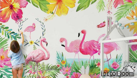 Image of Modern tropical plant flamingo Nordic wallpaper wall murals IDCWP-HL-000243