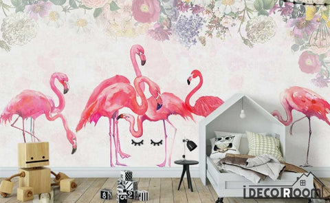 Image of Modern minimalist flamingo plant floral wallpaper wall murals IDCWP-HL-000244